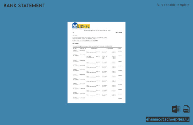 Beispiel eines Kontoauszugs der LIC Housing Finance (Indien) – Word-Vorschau